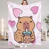 1Pc Pink Digital Printed Capybara Style Flannel Blanket Mattress Cover Blanket for Family BedsSofasOfficesOutdoor Camping