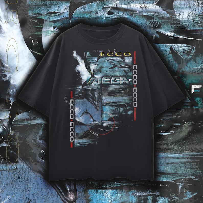 

Ecco the Dolphin T-Shirt Retro Vaporwave Sega Tee, 100_ Cotton L