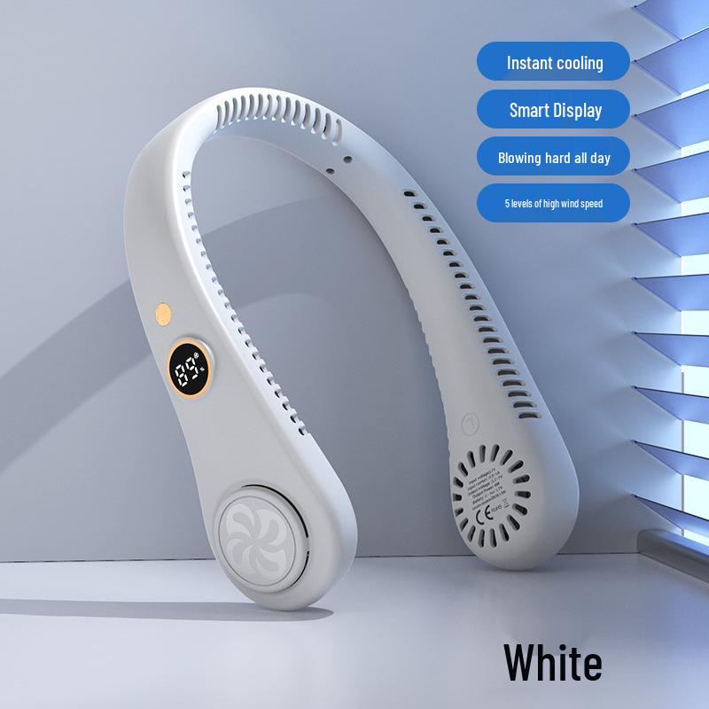 

2026 Neck-Hanging Leafless Fan: Portable, Rechargeable, Powerful Wind for Office, Dorm, and Outdoor Use 1200mAh (5-speed) білий