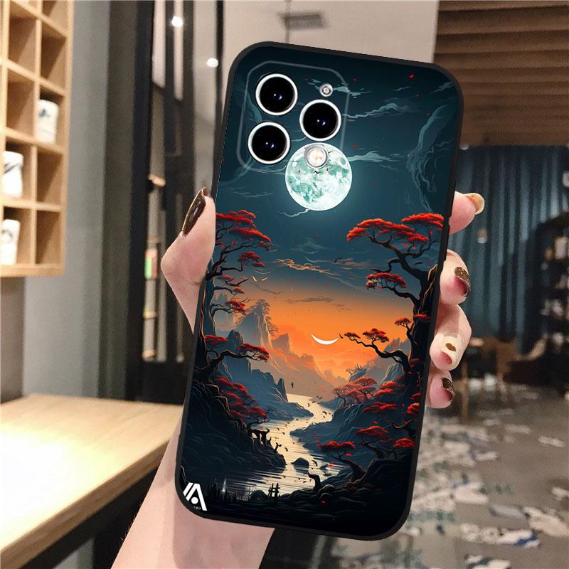 Mondnacht Landschaft Handyhülle Für iphone 15 14 Pro Max 13 12 11 Pro Max XSMax XR 12 13 mini 14 Plus Hülle