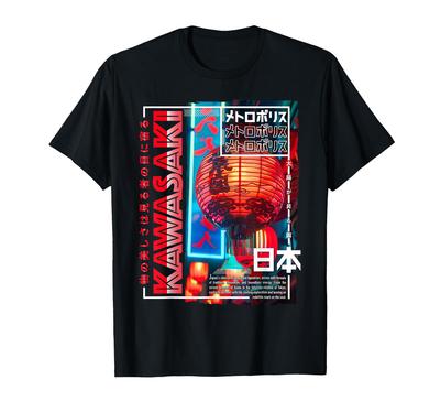 Cidade de Kawasaki Synthwave Anos 80 Rampion Japão Kawasaki Camiseta