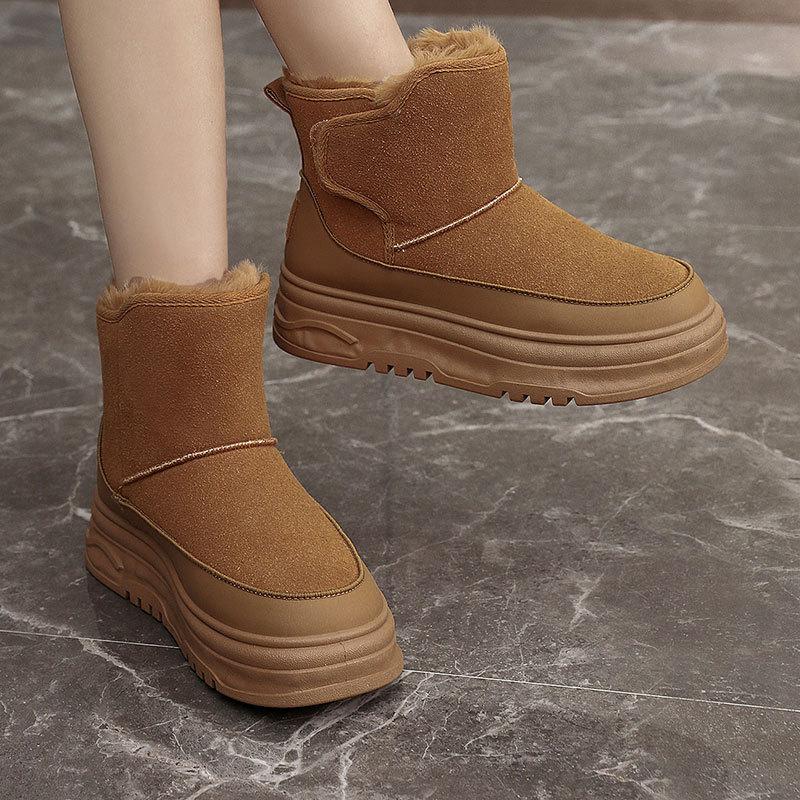 High-top shoes new autumn and winter cotton shoes casual velvet solid color fluffy snow boots cotton shoes thick sole