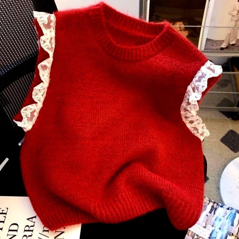 

Japanese Style Knitted Vest Jk Sweater Round Neck Pullover Uniform Top for Girls Autumn Winter Fashion One Size