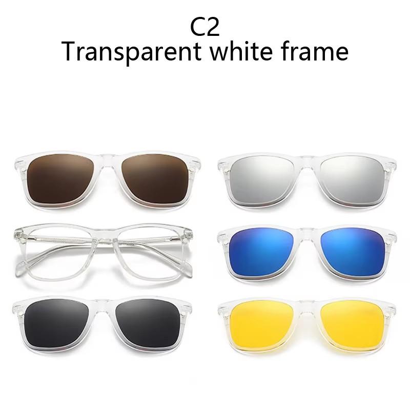 

6 In 1 Prescription Glasses Transparent Grey Myopia -0.5 To -10 Magnetic Sunglasses Clip Square Frame Spring Hinge 0