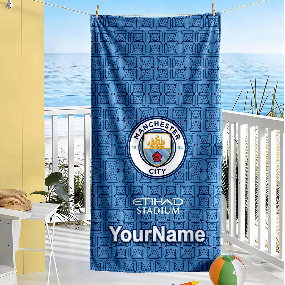 Manchester City Customize Text Beach Towel Soft Durable Quick-Dry Portable for SwimmingBeachCamping Travel Beach AccessoriesGym