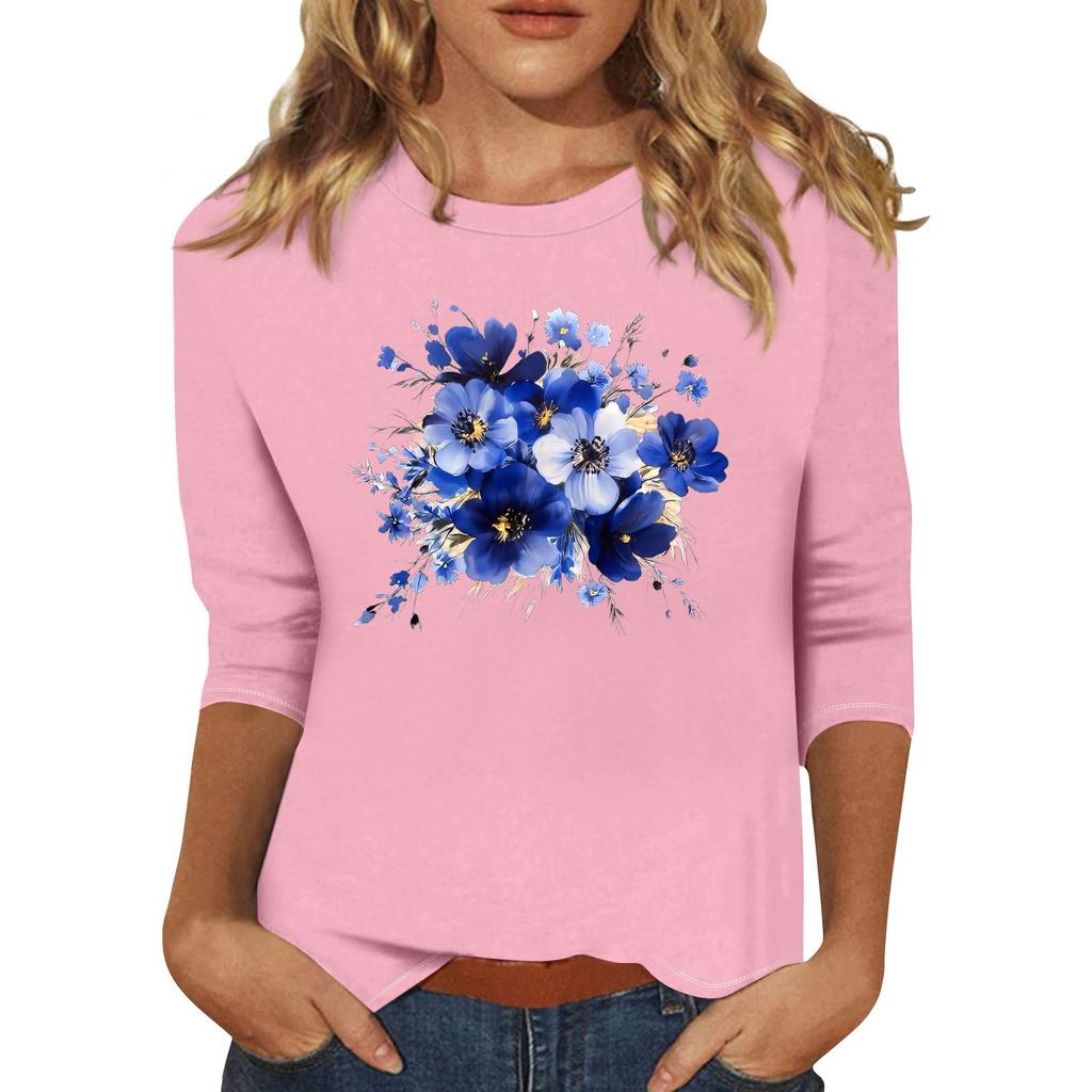 Dames casual top met zevenpuntige mouwen en print, ronde hals.