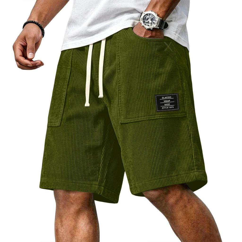 Men's Casual Corduroy Drawstring Shorts Relaxed Fit Lightweight Breathable Fabric Comfortable Waistband Suitable for Daily Wear