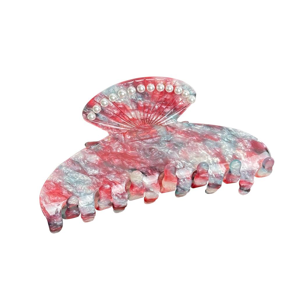 Trendy Large Acetate Hair Claw Clip With Beautiful Shell And Embellishments Pearl