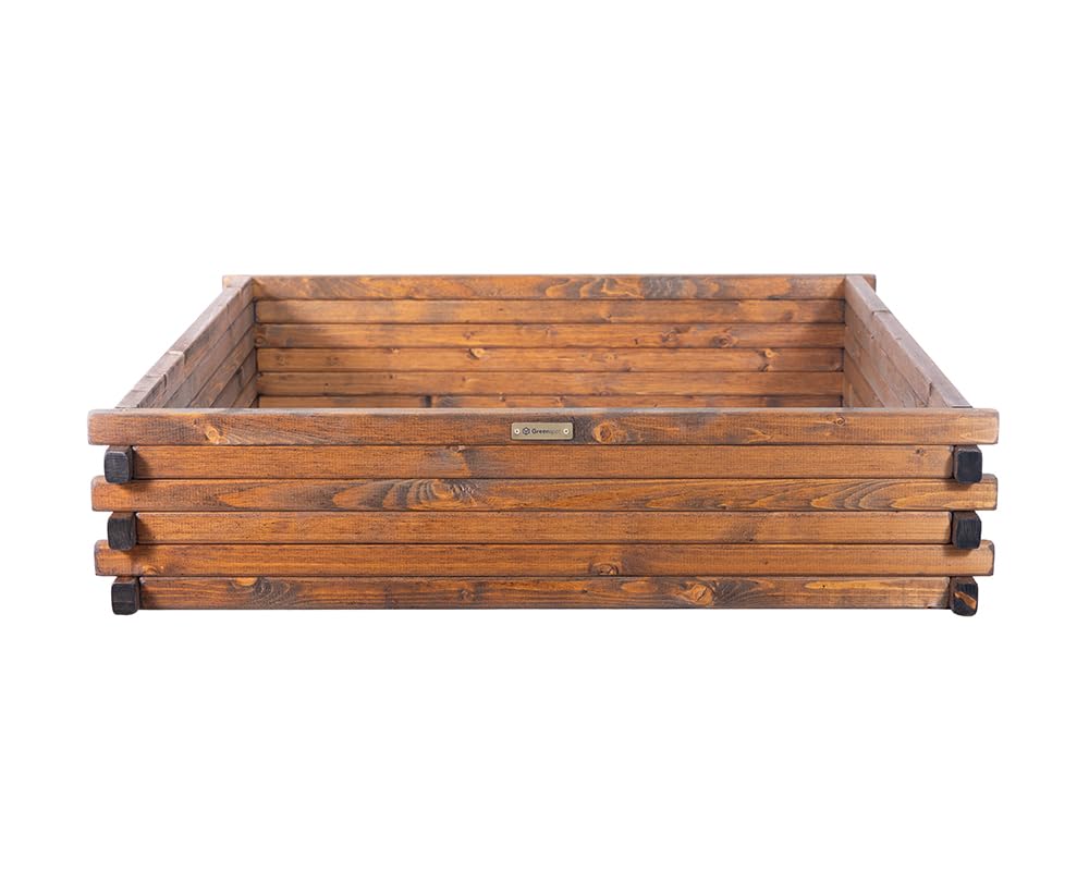 Raised Wooden Bed 100x100x24cm Greenspot - Raised Garden Bed for Herbs, Flowers, Vegetables - Wooden Garden Box, Impregnated - Timber Palisander
