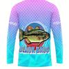 Mens Gradient Black Bass Fishing Graphic Long Sleeve Breathable Outdoor T-Shirt Digital Print