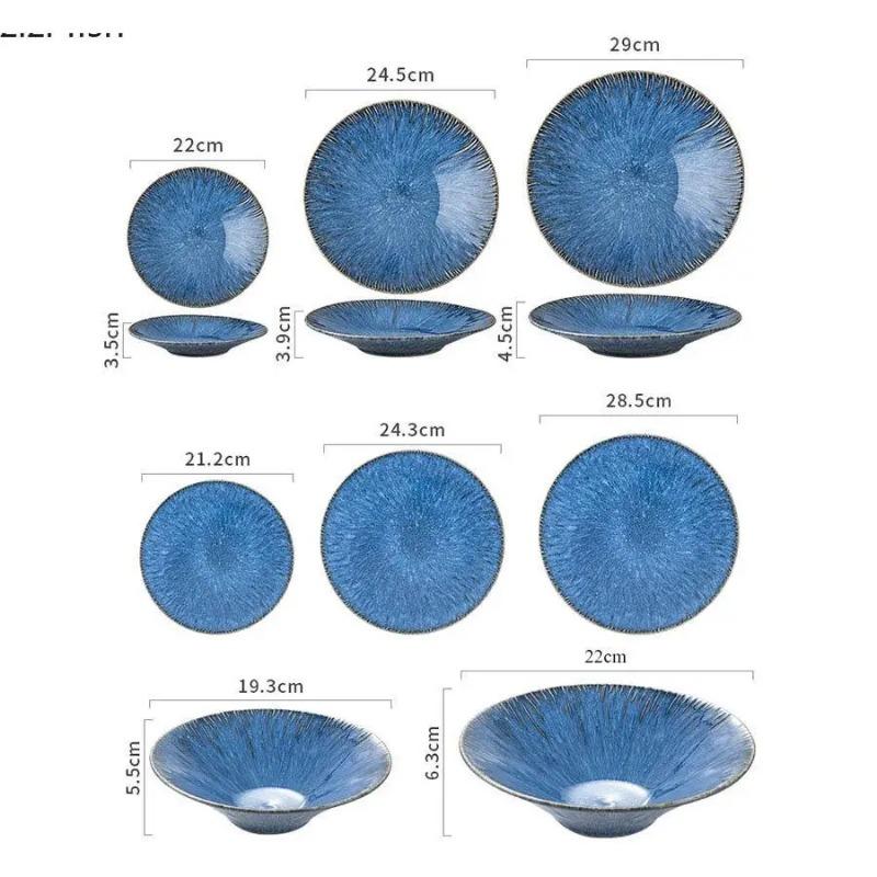 Nordic Blue Ceramic Dinner Plate Restaurant Pasta Steak Plates Home Fruit Salad Bowl Cake Dessert Kitchen Utensils