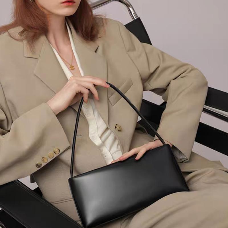 Vintage Underarm Bag Women Split Cow Leather French Style Simple Shoulder Crossbody Bags for Female
