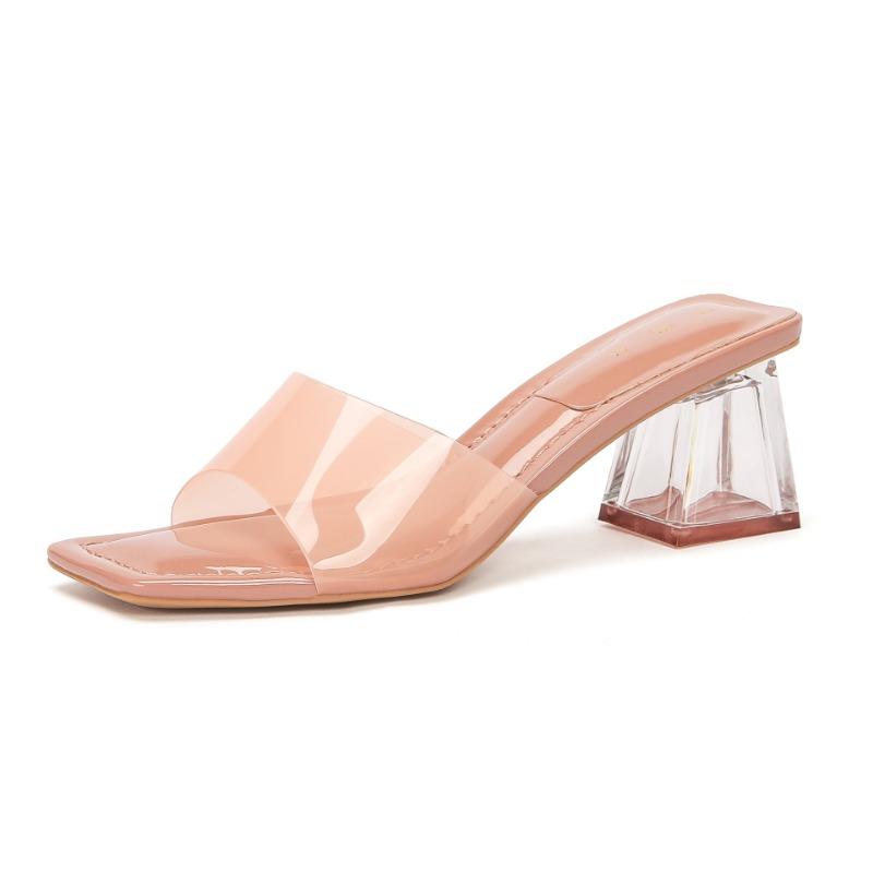 H368-6 Candy Color ZA Transparent High-heeled Slippers Women's Silver Summer Sandals Transparent Crystal Heel Outer Shoes Women