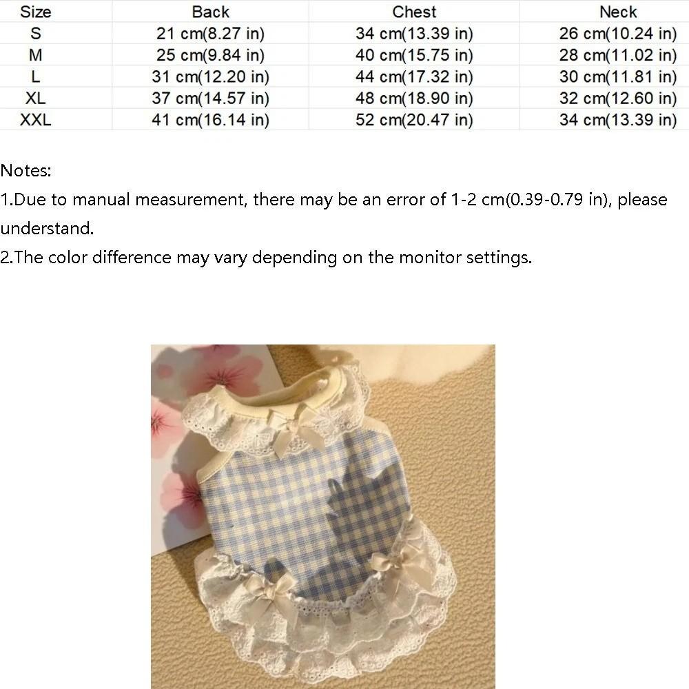 Breathable Pet Dog Vest Bow Lace Design Cat Checkered Clothes Pet Lace Skirt  Daily Wear