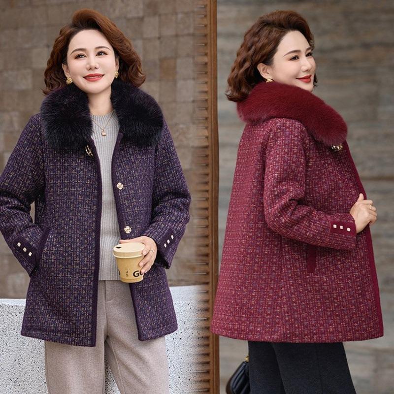 Autumn and winter coat long suit noble middle-aged women's winter plush woolen coat