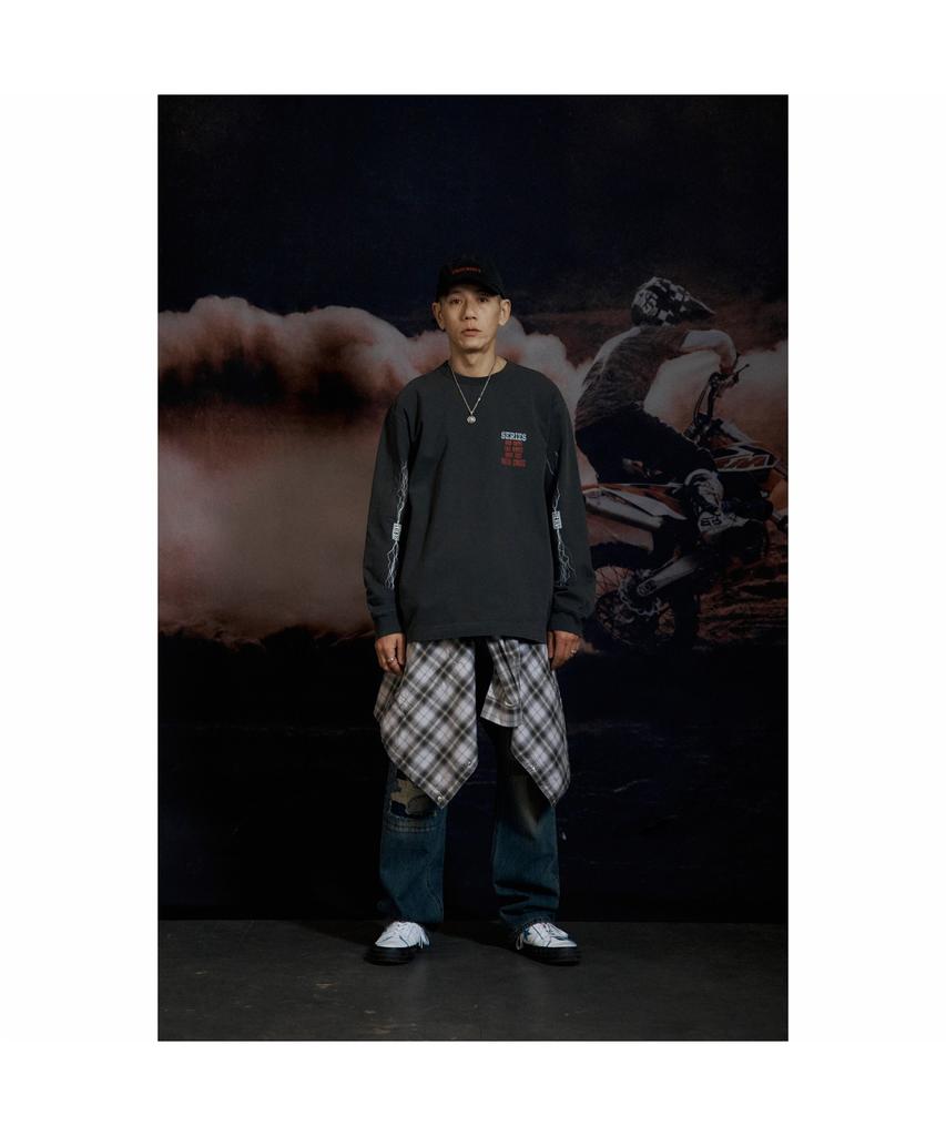Silijeu Motorcycle Print Long Sleeve T-Shirt Satas26311Chx