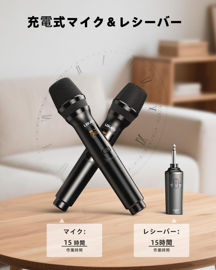 LEKATO K380S Wireless Rechargeable Dynamic UHF Microphone with Technical Standards Compliance Ideal for and Home Parties of Microphone, Microphone,