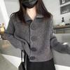 Cardigan in maglia con risvolto e bottoni grandi, a maniche lunghe, alla moda, per autunno e inverno, da donna