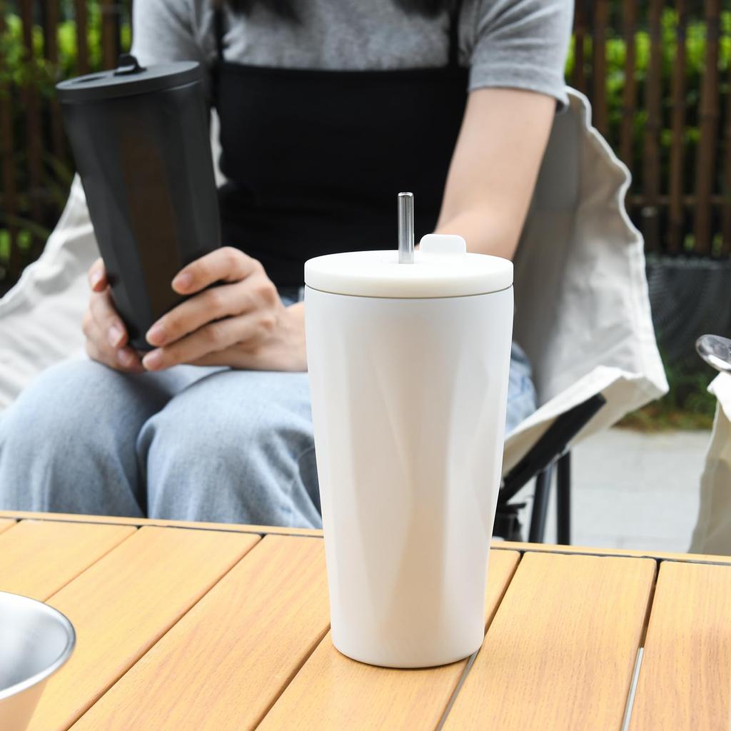 BDB Tumbler with 304 Stainless Steel Vacuum Wide Automatic Large Keeps Hot or Cold Drinks Hot or 600ml Suitable for and Outdoor Use Straw, Insulated,