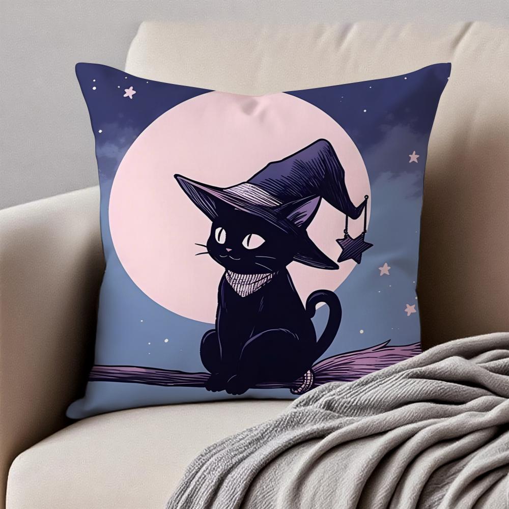 Halloween Cute Purple Cat Cushion Cover Pillowcase Antidustmite Invisible Zipper Short Plush Sofa Cushion