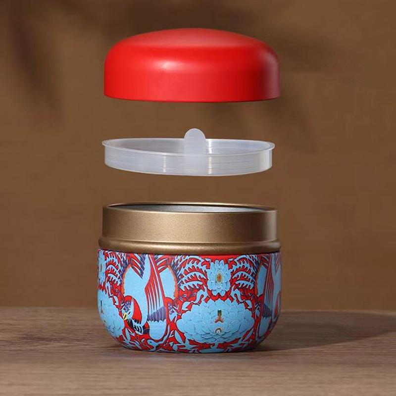 Mini Exquisite Prints Tea Tin Double Cover Tea Storage Container Portable Chinese Style Tea Can Universal Home Kandy Spices Can