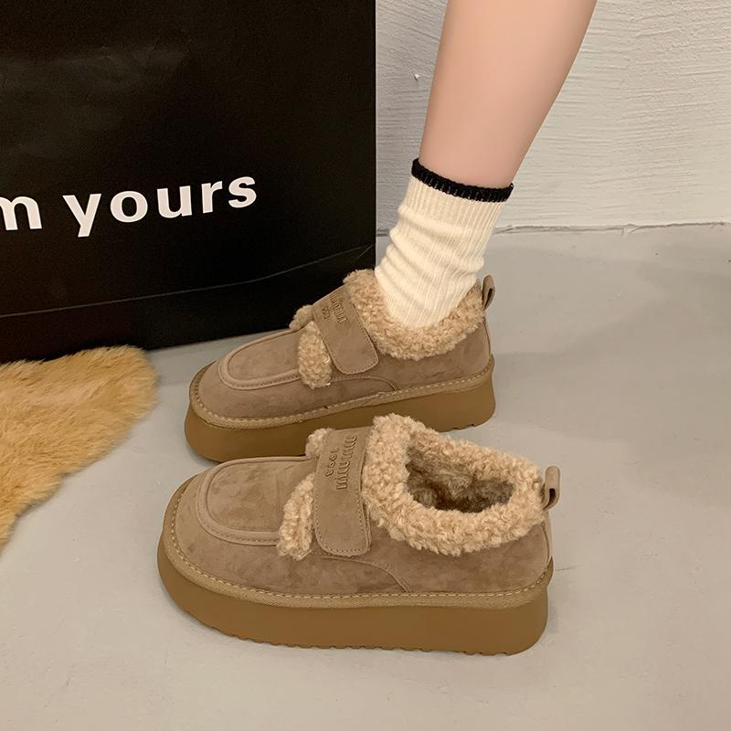 Warm Lamb Wool Cotton Padded Shoes Women Flat Thicken Plush Winter Boots Woman Non Slip Thick Bottom Ankle Snow Boots