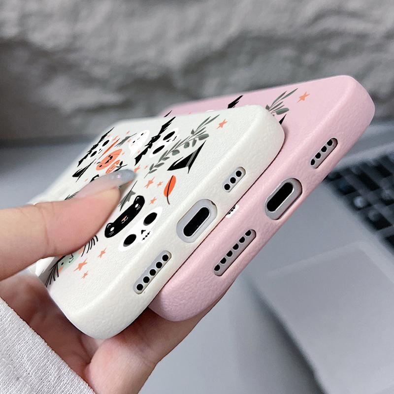 Ghost Witch Skulls Print Phone Case For iPhone 17 Pro Max Funda iPhone 16 Pro Max 15 14 13 12 11 16e Air Leather Texture Silicone Soft Cover