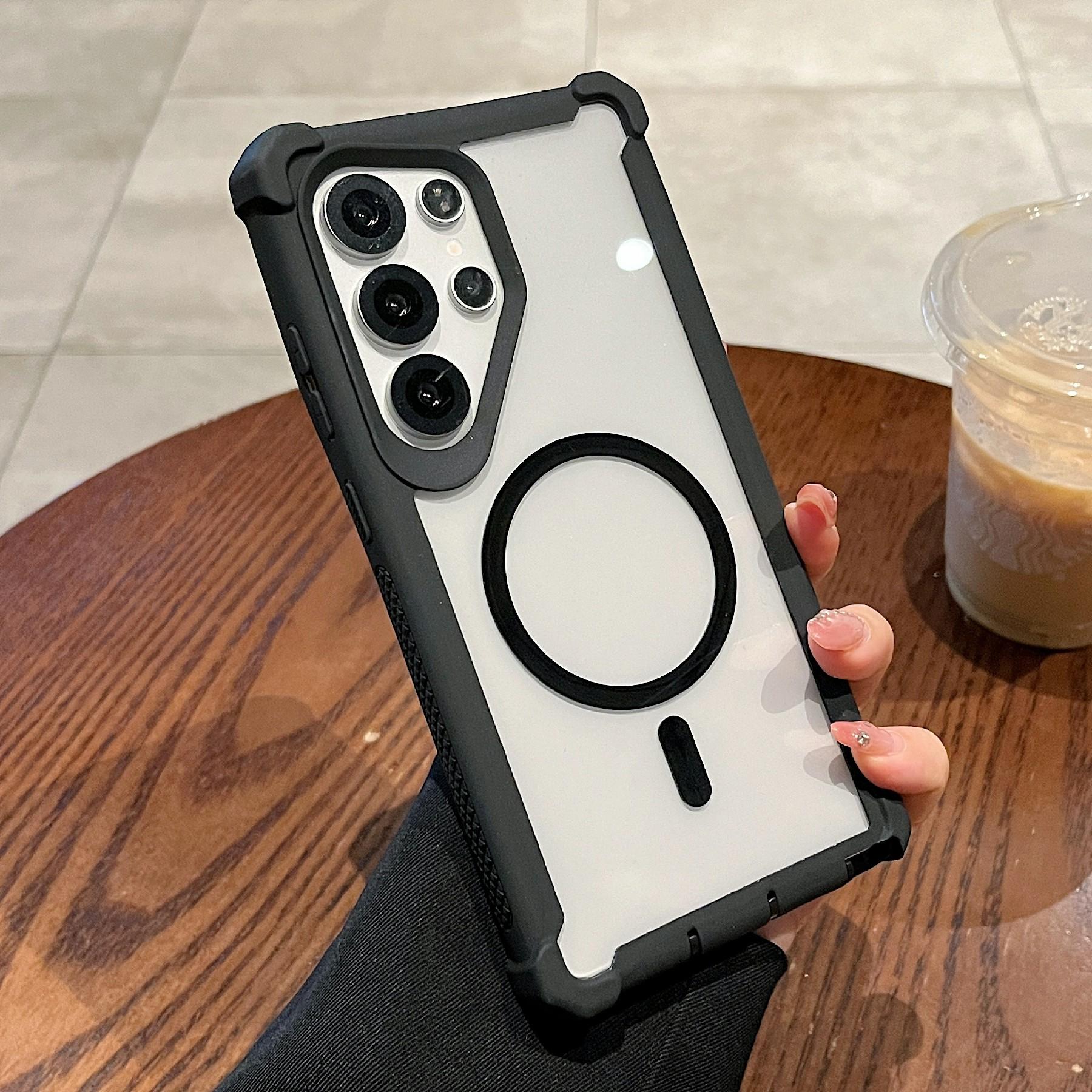 

For Samsung Galaxy S24 Ultra Case Compatible with MagSafe Clear Anti Drop TPU+PC Phone Cover Black