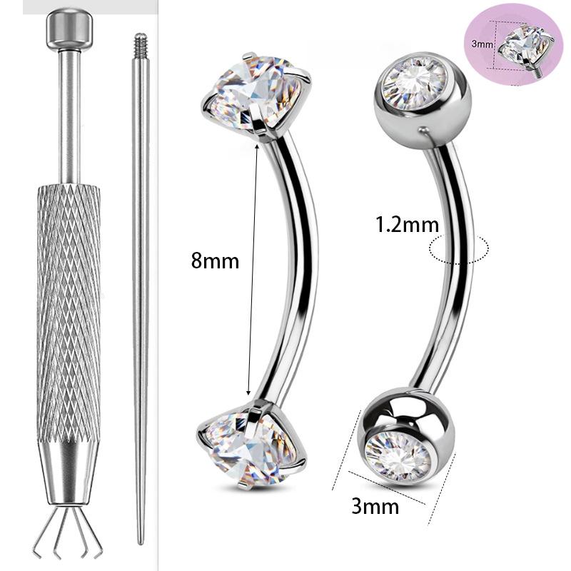 10-Piece 16G Stainless Steel Zircon Fashion Earrings & Eyebrow Rings Set