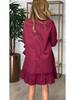2025 European & American Fashion Solid Color Pleated Dress - Women's Round Neck Ruffle Long Dress