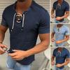 V-Neck Tassel Denim Summer T-shirt Front Lace Up Short Sleeve T-shirt Male Clothing