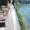 Birthday Dress Dress French Temperament High-end Dress Women's Seaside Vacation Style Beautiful Lace Tube Top Pleated Dress