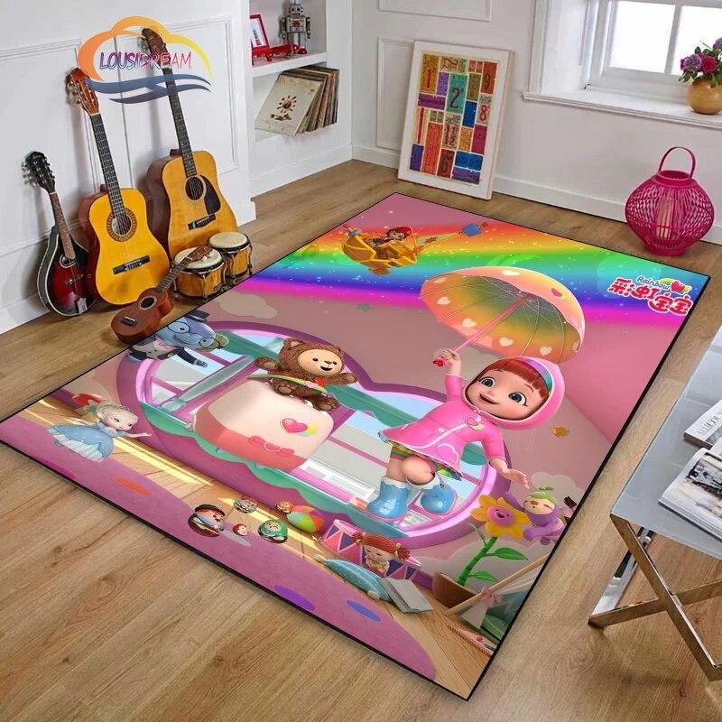 3D Printing Rainbow Ruby Series Carpet Lulu and Bear Cartoon Living Room Bedroom Non-slip Rug Soft Play Area Floor Mat Girl Gift