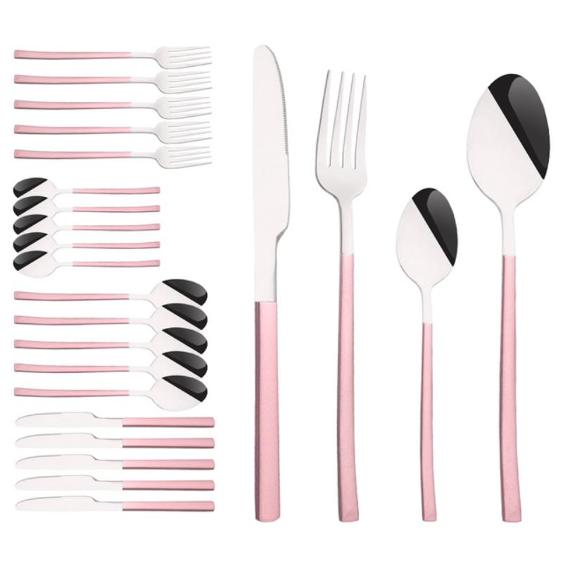 24 ks Moderní jídelní sada Nerezová sada nádobí Modrá Zlatá Nůž Vidlička Lžíce Čajová lžička Kuchyňská sada příborů