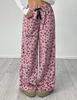 Women Leopard Print Wide Leg Pants Elastic Waist Drawstring Casual Loose Long Trousers