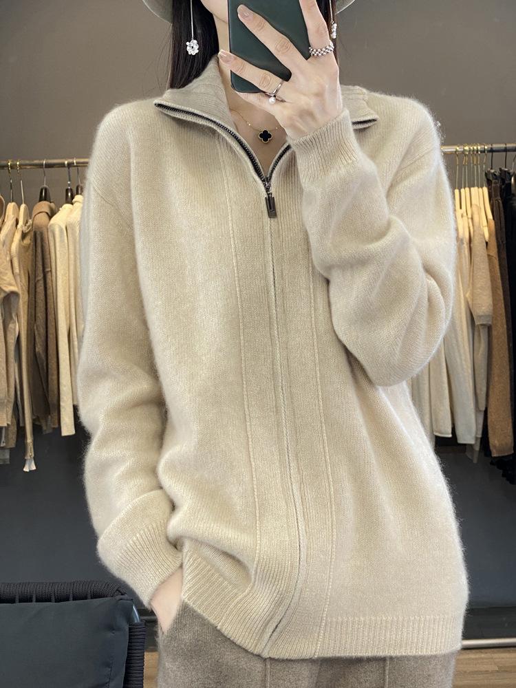 High Neck Warm Zipper Knit Cardigan - Women's Fashion, Age-Reducing Lazy Style, Autumn/Winter Outerwear