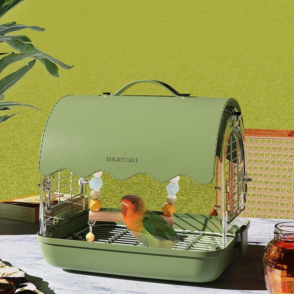 Portable Bird Transporter with Shoulder Straps And Handle , PU Leather Green