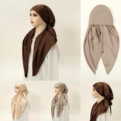 Muslim Instant Hijab Satin Silk Headband Caps Women Glossy Satin Fabric Turban Solid Plain Bandana High-Quality Night Cap Wraps