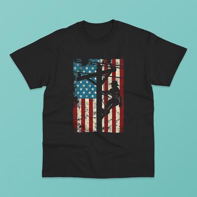 American Flag Electric Cable Lineman Unisex T-shirt
