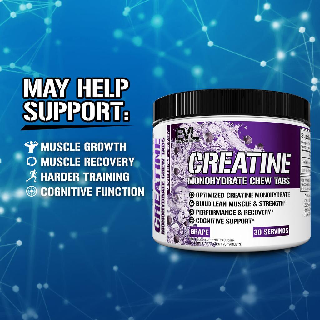 EVLution Nutrition, Creatine Monohydrate Chewable Tablets, Grape, 90 Tablets