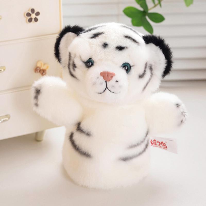 6 Kinds Tiger Plush Puppet Cute Brown White Cartoon Forest Animal Interactive Plushie Tell Story Education Stage Prop Gift
