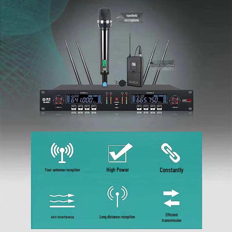 HuiDu QH-9900 Professional 2-Channel True Diversity Wireless Microphone System (CN version)