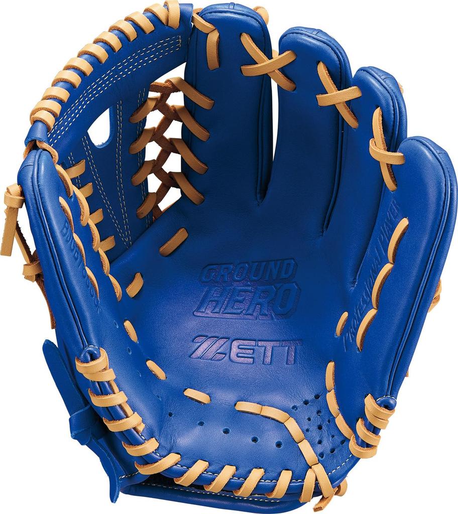 ZETT Youth Baseball Softball Ground Hero Navy x Pastel Brown BJGB76555F Glove, All-Around, Left-Handed Throw, (2532), Size L,