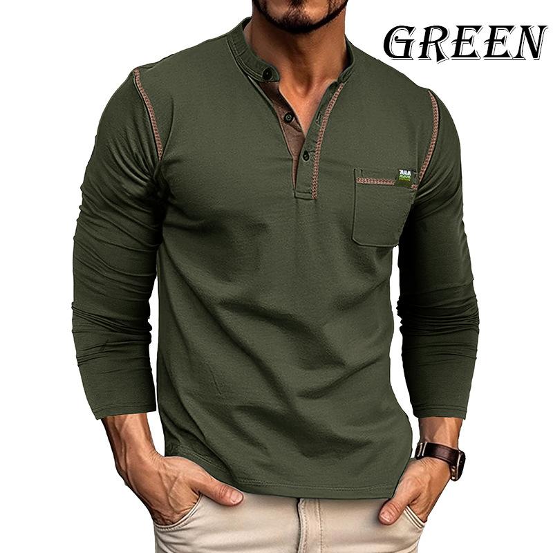 European And American Men S Long-Sleeve T-Shirt Men S Color-Blocked Knitted Tee S зелёный