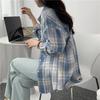 Camicetta Casual a Maniche Lunghe Coreana Media Larga da Donna Camicia a Quadri Femminile con Colletto a Punta