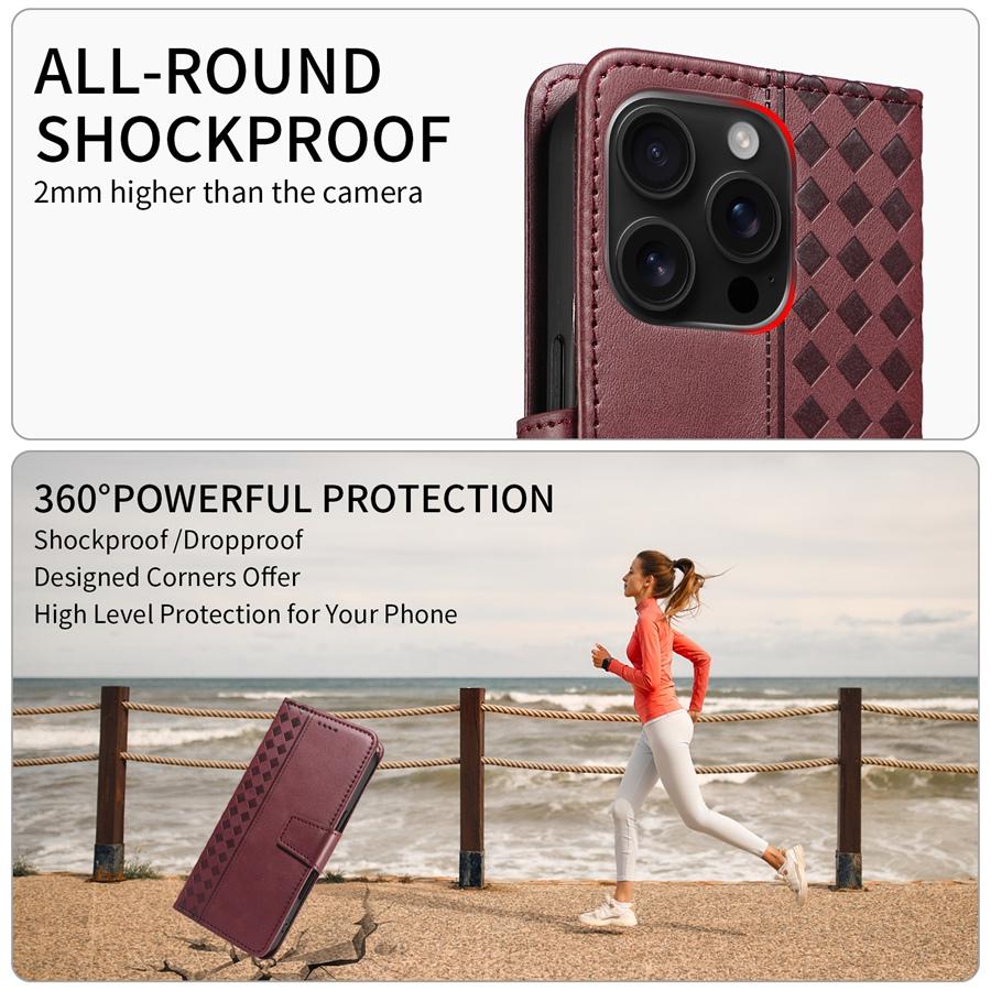 Vintage Embossed Checkered Wallet Case for iPhone/Samsung/Xiaomi 3 Card Slots & Thumb Slot | Cash Pocket Kickstand Phone Case Cover