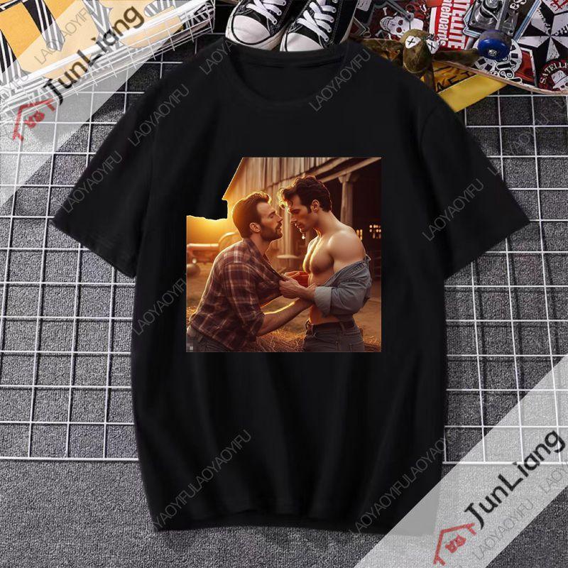 Henry Cavill and Chris Evans Shortsleeved Crewneck Tshirts Trendy Original Streetwear for Men from Harajuku