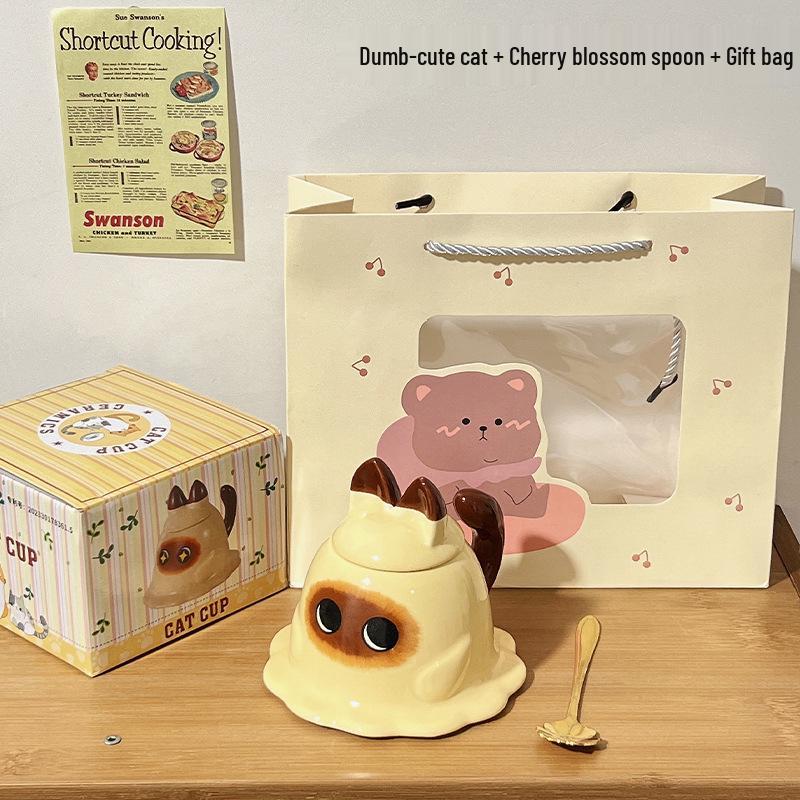 Creative Cartoon Cute Mug with Lid and Spoon - Large Capacity Ceramic Coffee Cup for Women & Couples
