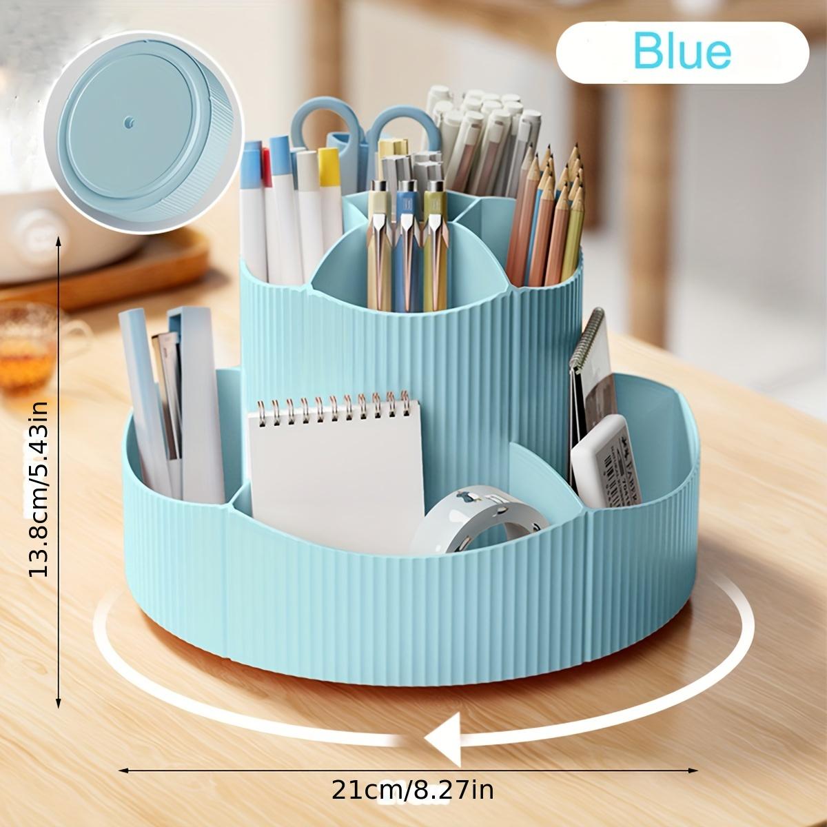 1pc 11-Grids Rotating Pen Holder, Multi-functional Desktop Box, Cute Stationery Pen Bucket, Student Stationery Box, Aesthetic синий