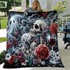 1pc Skulls Roses Candles and Wine Blanket Soft Throw for Home Decor, Gift Idea for and , Living Room .K085